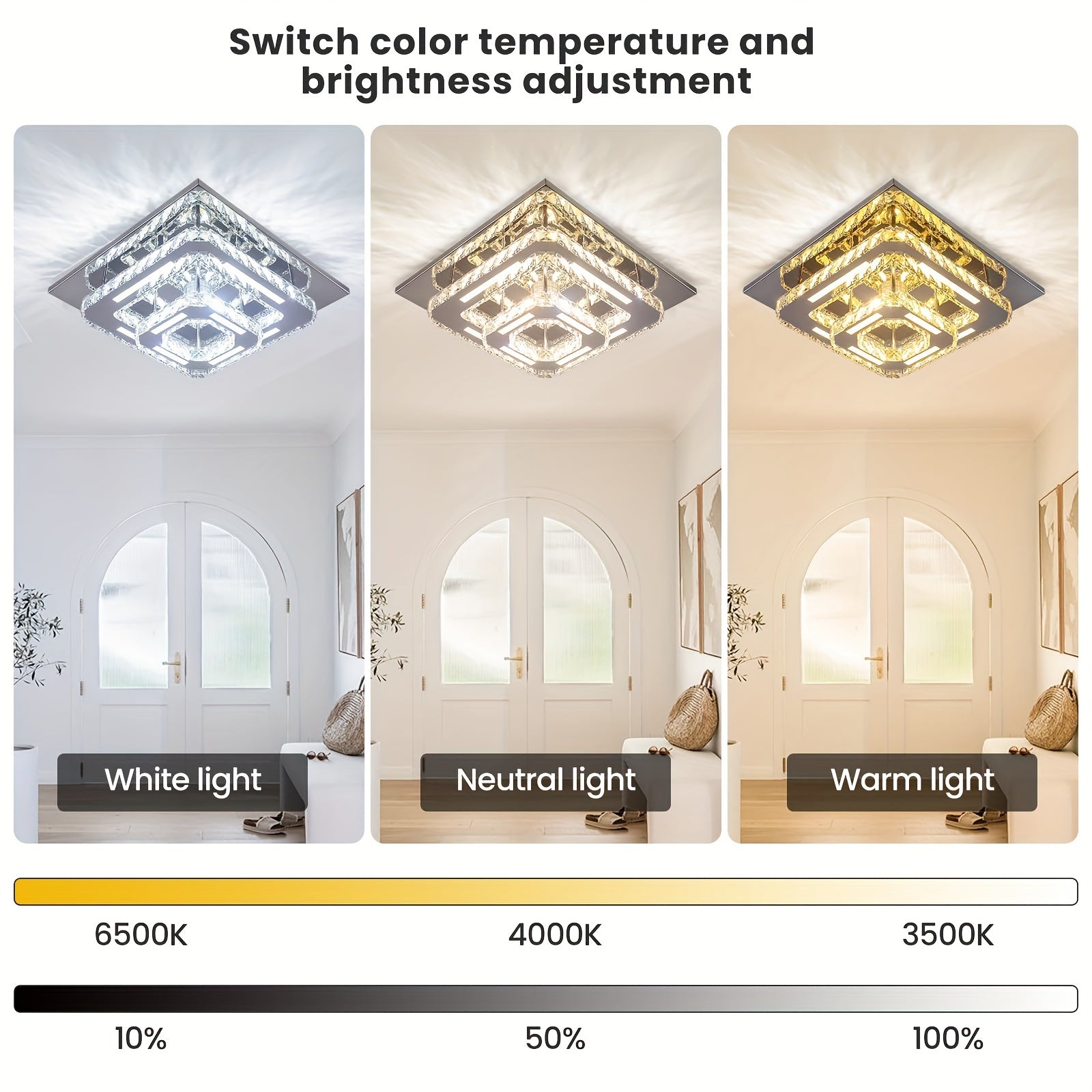 Modern Crystal Chandelier Dimmable Square Ceiling Light - Crystal & Polished Metal Semi-Flush Mount Fixture, Cool White Light Suitable for Bedroom, Living Room, Hallway, Bathroom (Bulb Not Included) - Luxury Crystal Ceiling Light