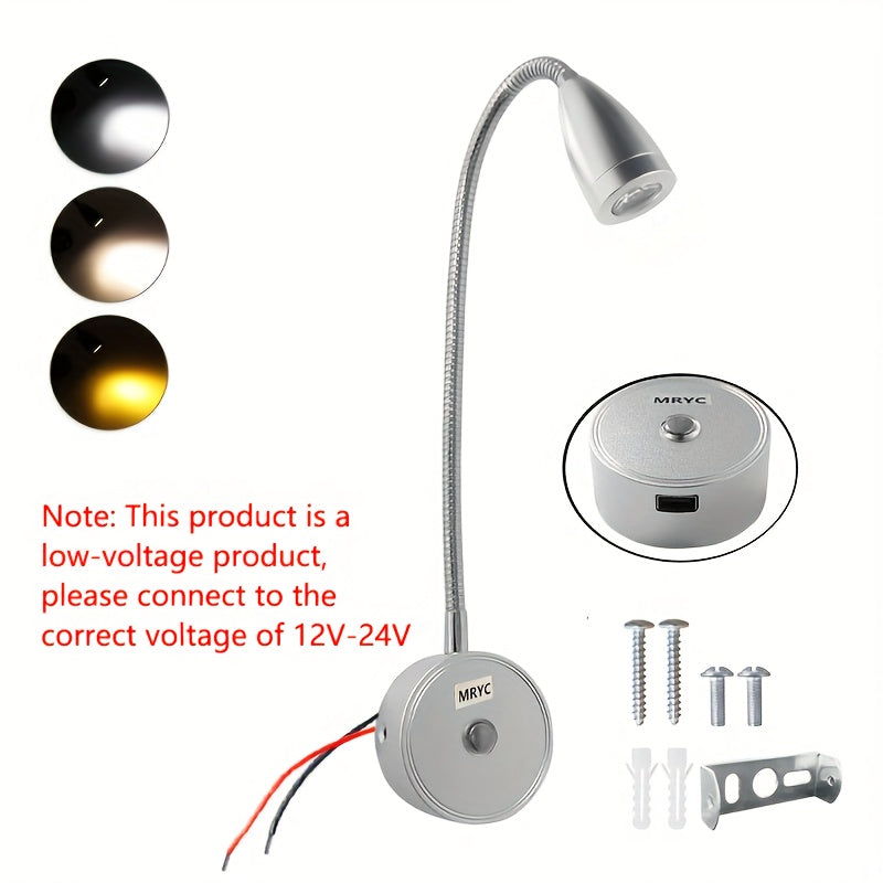 RV reading light 12V, camper van LED spotlight interior lamp bedside light, dimmable and color-adjustable, suitable for boats, trailers, vans and RVs
