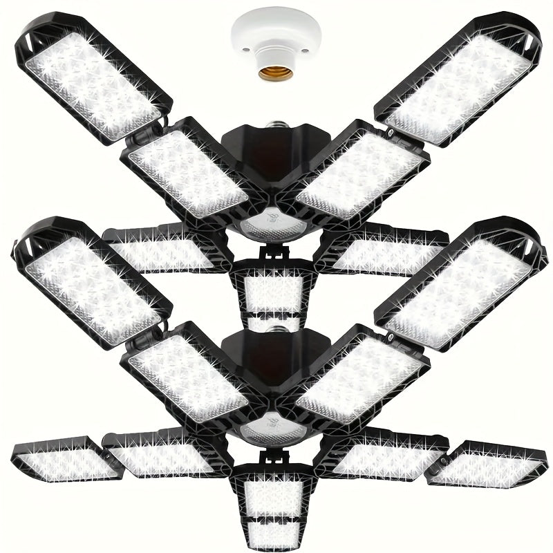 LED Ten-Leaf Folding Garage Light - High Power Ultra-Bright Ceiling/Wall Light, Removable Blades, Wide Voltage (110-240V), Compatible with Emergency Backup, Semi-Flush/Flush Mount Installation, Suitable for Garage