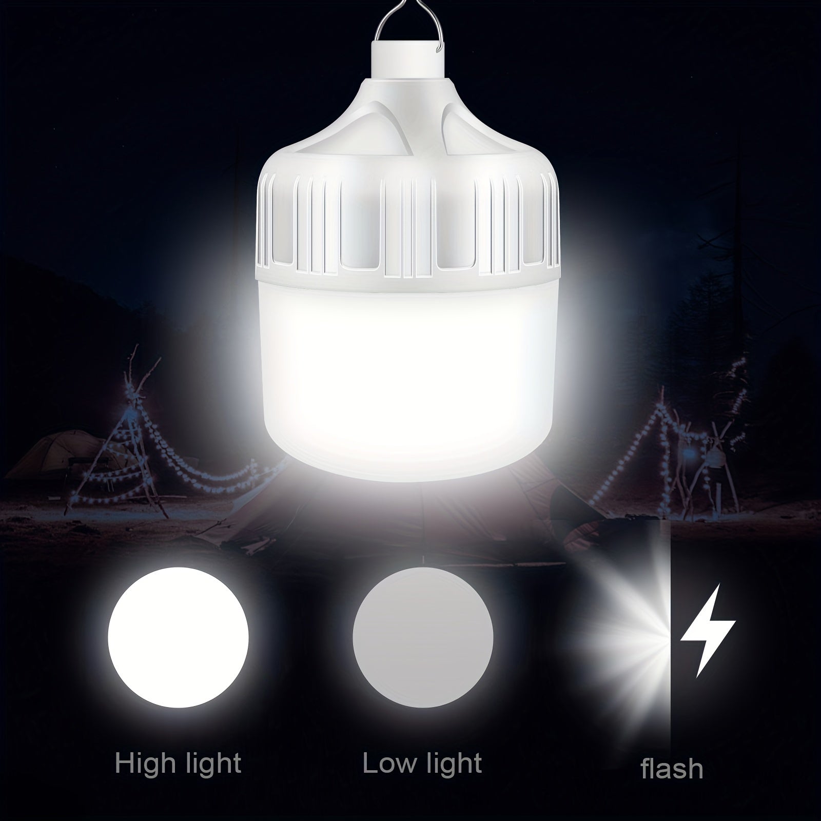 One Rechargeable Light Bulb Lamp, Portable Night Light, High Brightness Lamp with Hook, for Outdoor, BBQ, Party, Emergency, Adventure, Campus Gathering, Camping, Gift