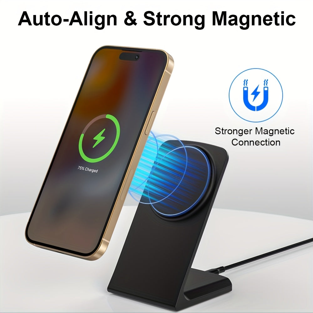 GYUAN 15W Fast Magnetic Charging Station for iPhone 12 Mini, 13, 14 Plus, 15, 16 Pro Max & AirPods 4, 3 Pro 2 - Wireless Desktop Charger with USB-C Input, Green LED Indicator, 2-in-1 Stand, iPhone Charging Station | Modern Charging Station | Sleek Chargin