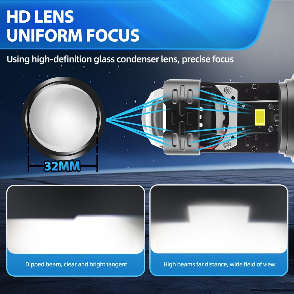 1pc/2pcs H4 Bulb 55000 Lumens 350W Extremely Bright 6000K White Light High/Low Beam Function with Clear Cutoff Line H4/9003/HB2 12V 24V Auto Motorcycle Mini Projector Lens, No Battery Included