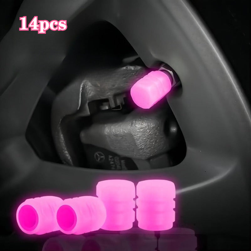 14-Pack Glow in the Dark Tire Valve Stem Caps Fluorescent Valve Core Covers, Car, E-Bike, Motorcycle, Bicycle, Truck Tire Ultra Bright Reflective Valve Core Caps, Colorful Bright Neon Tire Decoration, Night Riding Safety Accessory