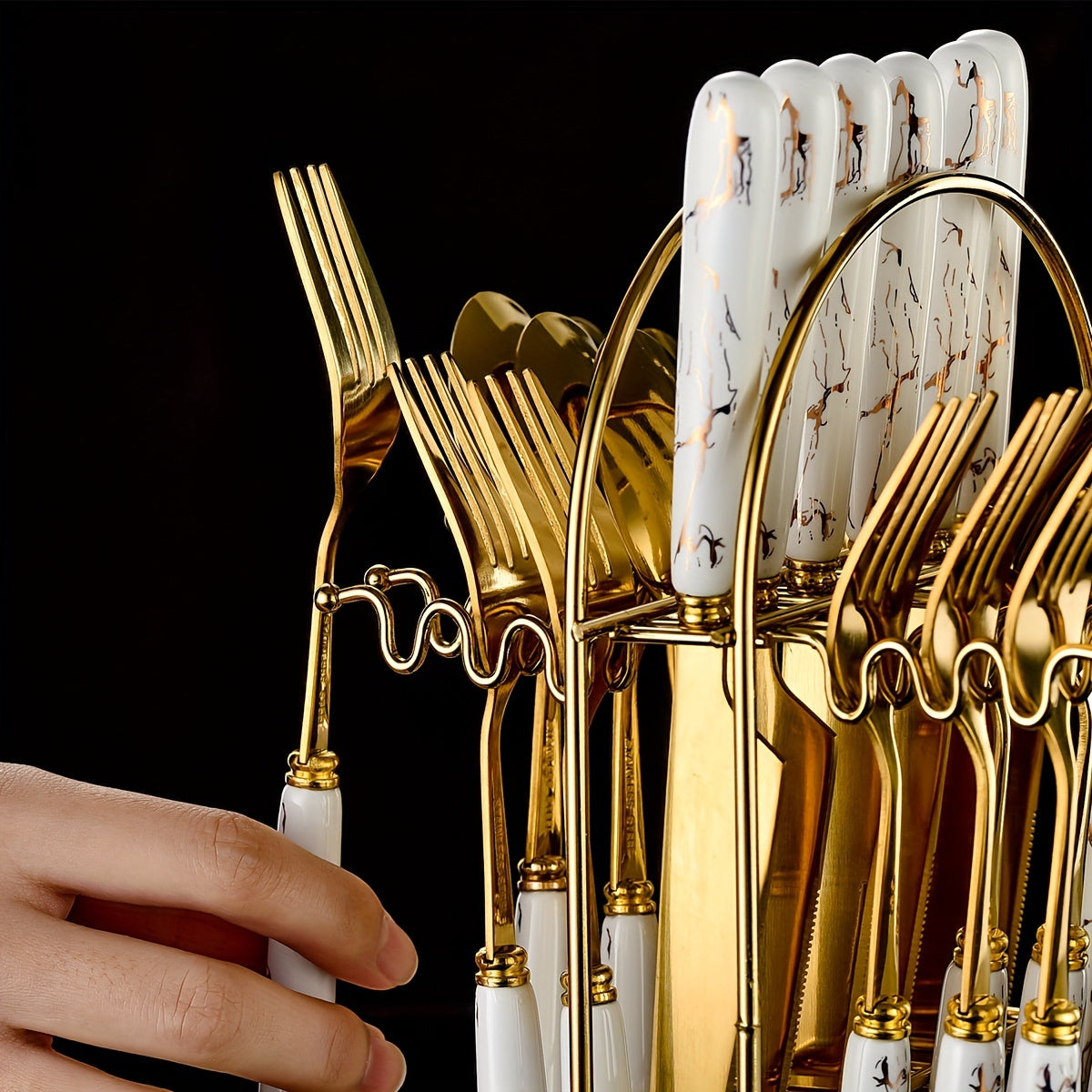 24-Piece Stainless Steel Cutlery Set with Short Ceramic Handle – Dinner Knife, Dinner Fork, Dinner Spoon, Dessert Spoon – Restaurant & Hotel Flatware Set