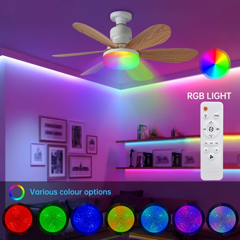 White LED Ceiling Fan Light with 3 Adjustable Speeds and Remote Control, 16.5 Inch / 20.5 Inch Fan Lighting Fixture, 30W / 40W Dimmable Color Changing Fan Light, Hardwired, 100V-240V Working Voltage, Color and Wood Grain Optional