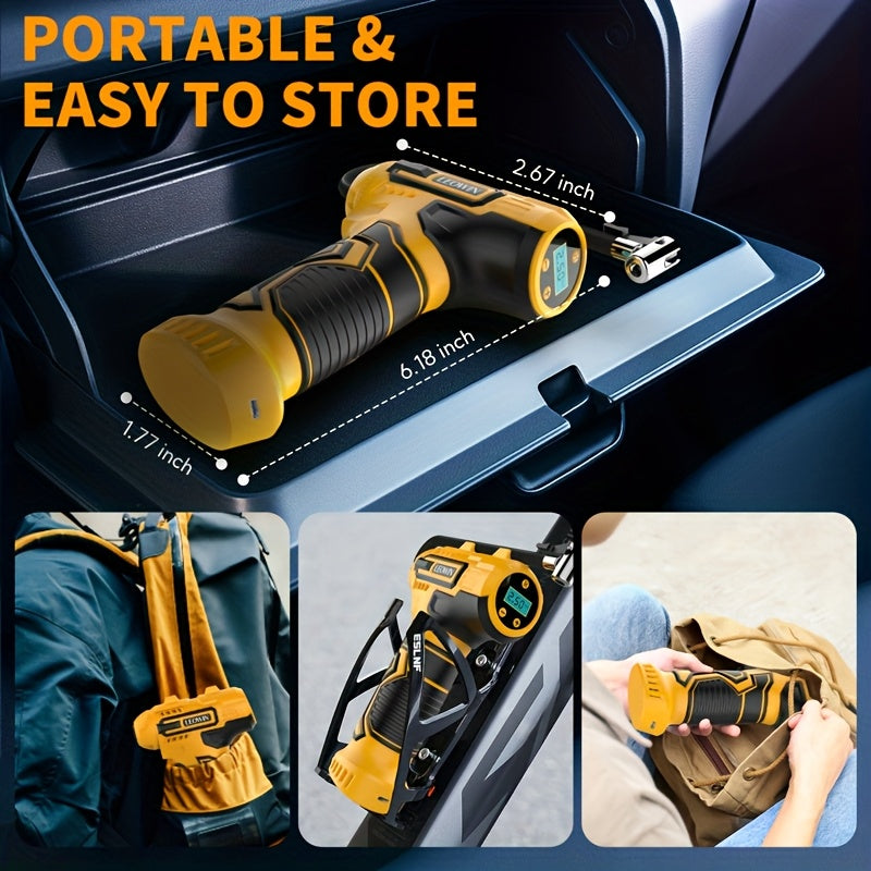 Portable Tire Inflator with Auto Shut-Off, Handheld Air Pump, 150 PSI Cordless Car Tire Pump, with Digital Pressure Gauge / LED Light, Suitable for Cars, Motorcycles, Bicycles, Balls – Compact, Rechargeable, Easy-to-Use Design, Car Accessories