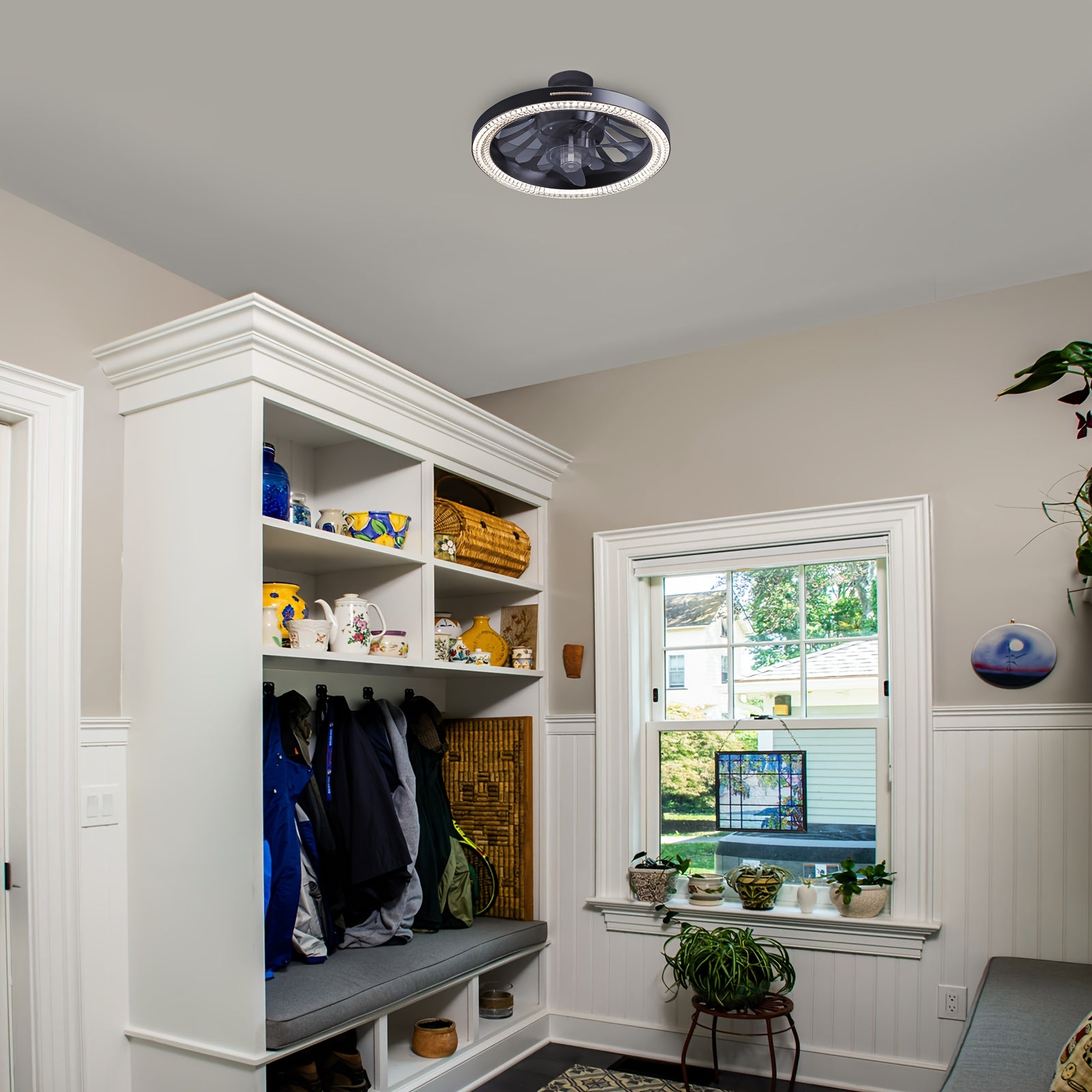 13" Smart Modern Ceiling Fan with Light and Remote, E26/E27 Base Easy Install Socket Fan Light, 3-Speed Adjustable, 3000-6500K Dimmable LED, for Bedroom, Kitchen, Living Room, Storage Room