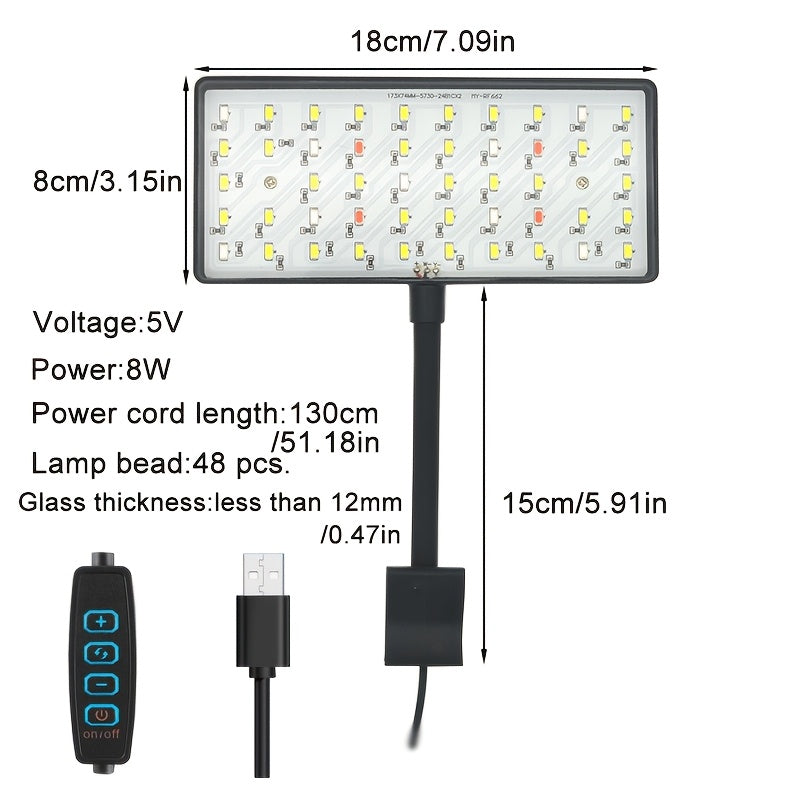 8W Adjustable Aquatic Plant Grow Light, USB Full Spectrum LED Lamp, Battery-Free