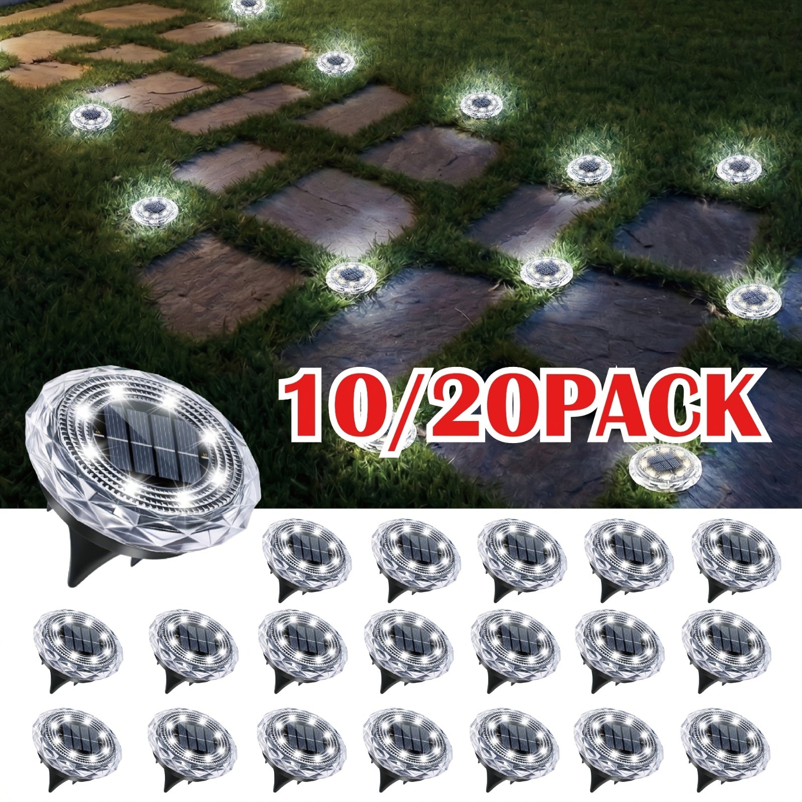 Solar Ground Light, Waterproof Outdoor Solar Light, Solar Garden Light Suitable for Courtyard, High Brightness Solar Disc Light, Recessed Landscape Lighting, Suitable for Patio, Path, Walkway, Driveway, White