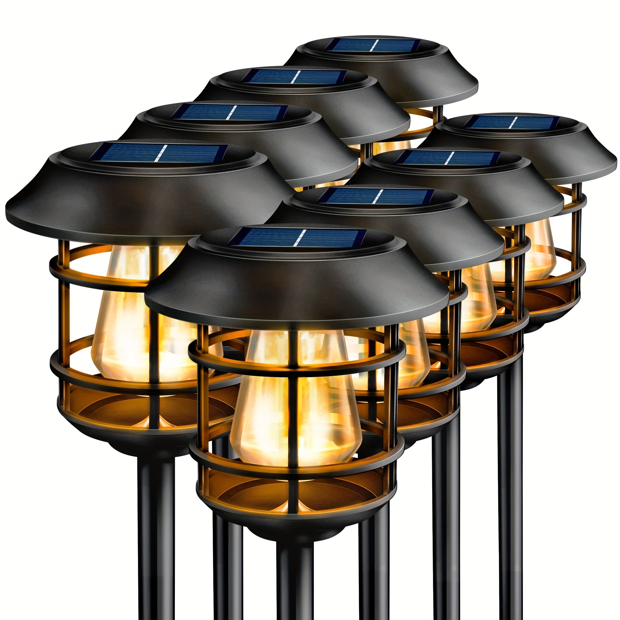 8PK Large Warm Light Solar Path Light, Outdoor Solar Garden Courtyard Light, Automatic On/Off Solar Landscape Light, Suitable for Lawn, Patio, Courtyard, Garden, Walkway, Halloween Christmas Decoration Gift