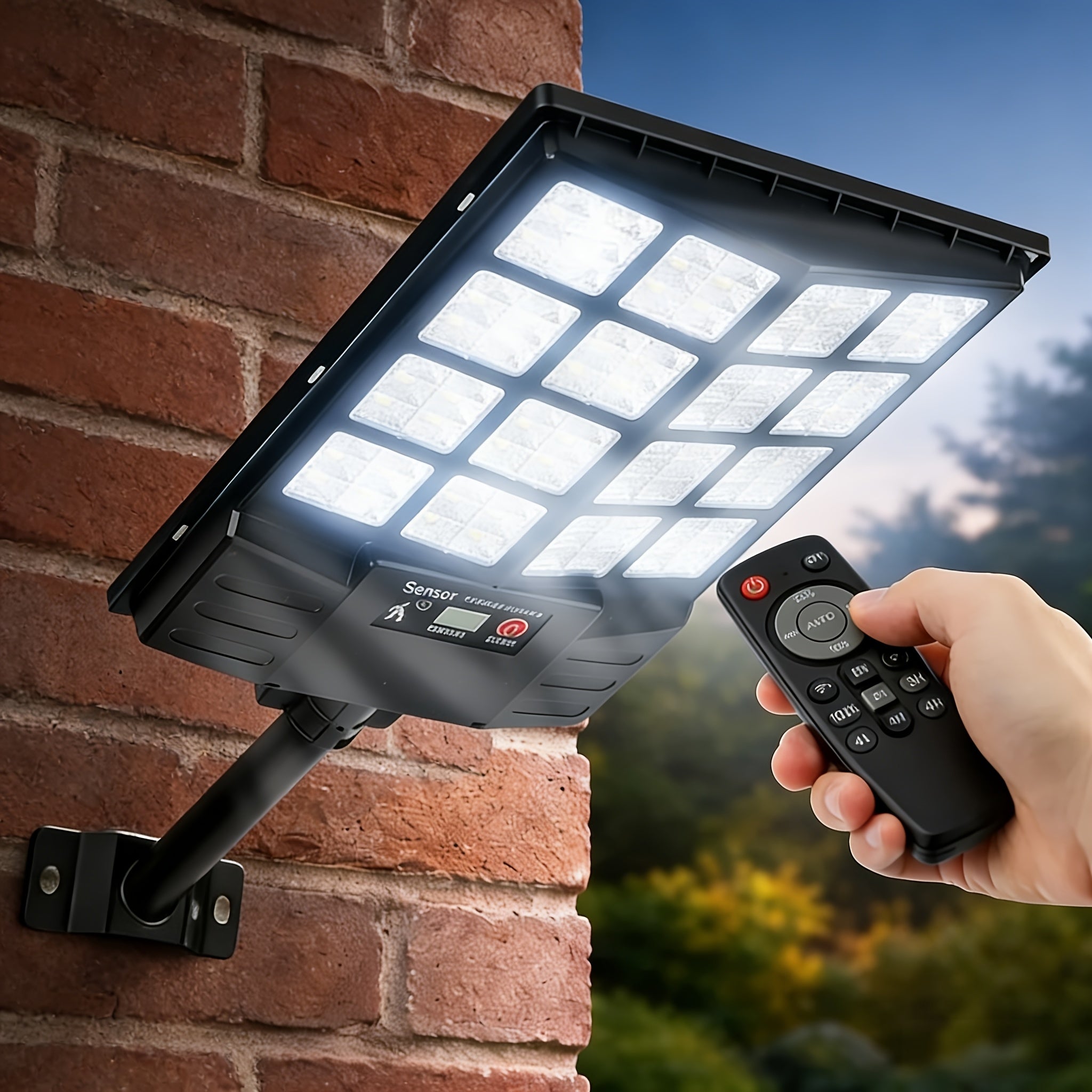 Solar Outdoor Street Light, Solar Floodlight with Motion Sensor and Remote Control, Solar Floodlight for Garden, Courtyard, Pathway, Parking Lot