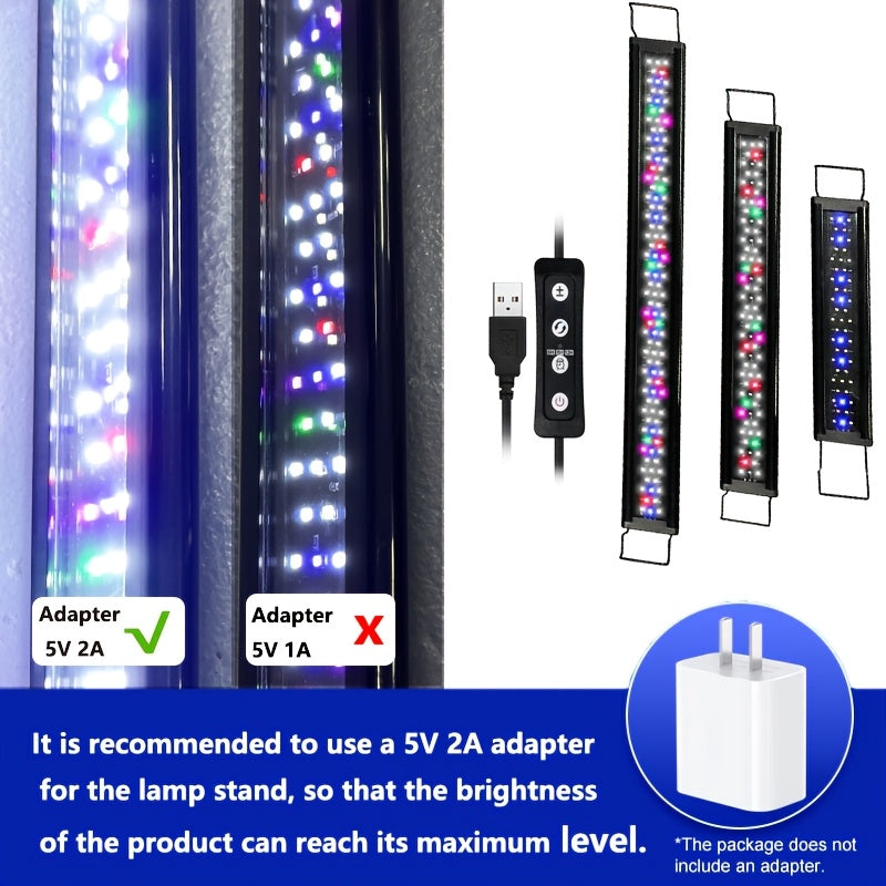 Black Smart USB Aquarium Light, 6H/8H/12H Timing Options, Multi-Level Brightness Adjustment, 3-Color LED Fish Tank Light, Suitable for Aquariums, Freshwater Tanks, Planted Tanks and Reptile Tanks