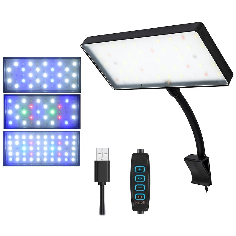 8W Adjustable Aquatic Plant Grow Light, USB Full Spectrum LED Lamp, Battery-Free
