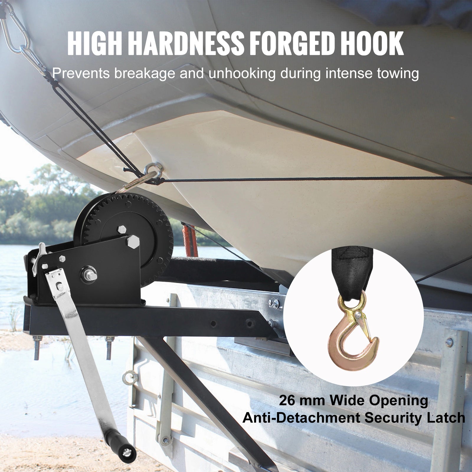 VEVOR Hand Winch, 1200/1600/2000/3500 lbs Pulling Capacity, Boat Trailer Winch with 23 ft Polyester Strap and Two-Way Ratchet, for Trailer, Boat or ATV Towing
