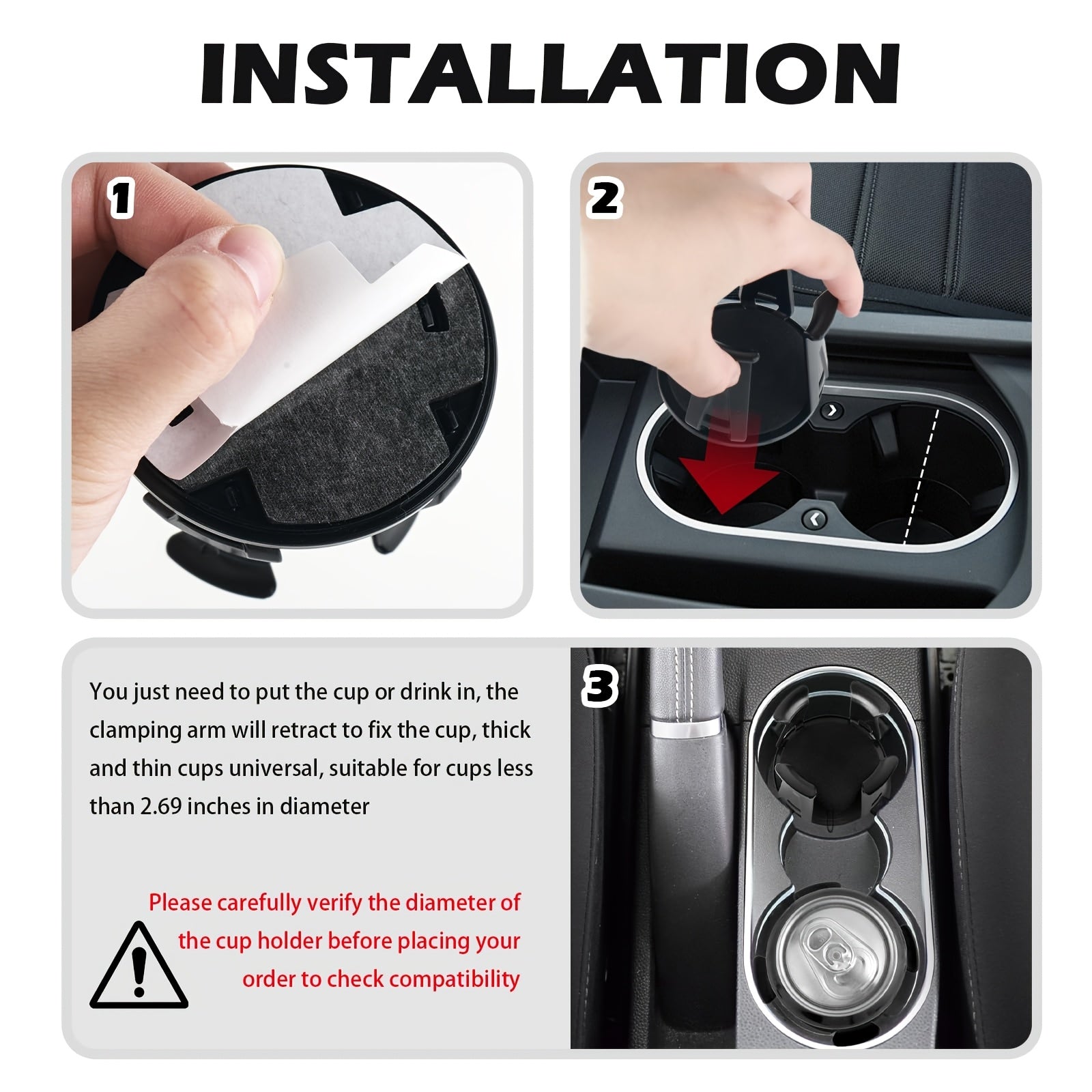 1/2 Pack Car Cup Holder Adapter, 2026 Upgraded Car Cup Holder Adapter with Self-Adjusting Clamping Arms, Built-in Adhesive for Securing Cups and Drinks, Essential Car Cup Holder Adapter