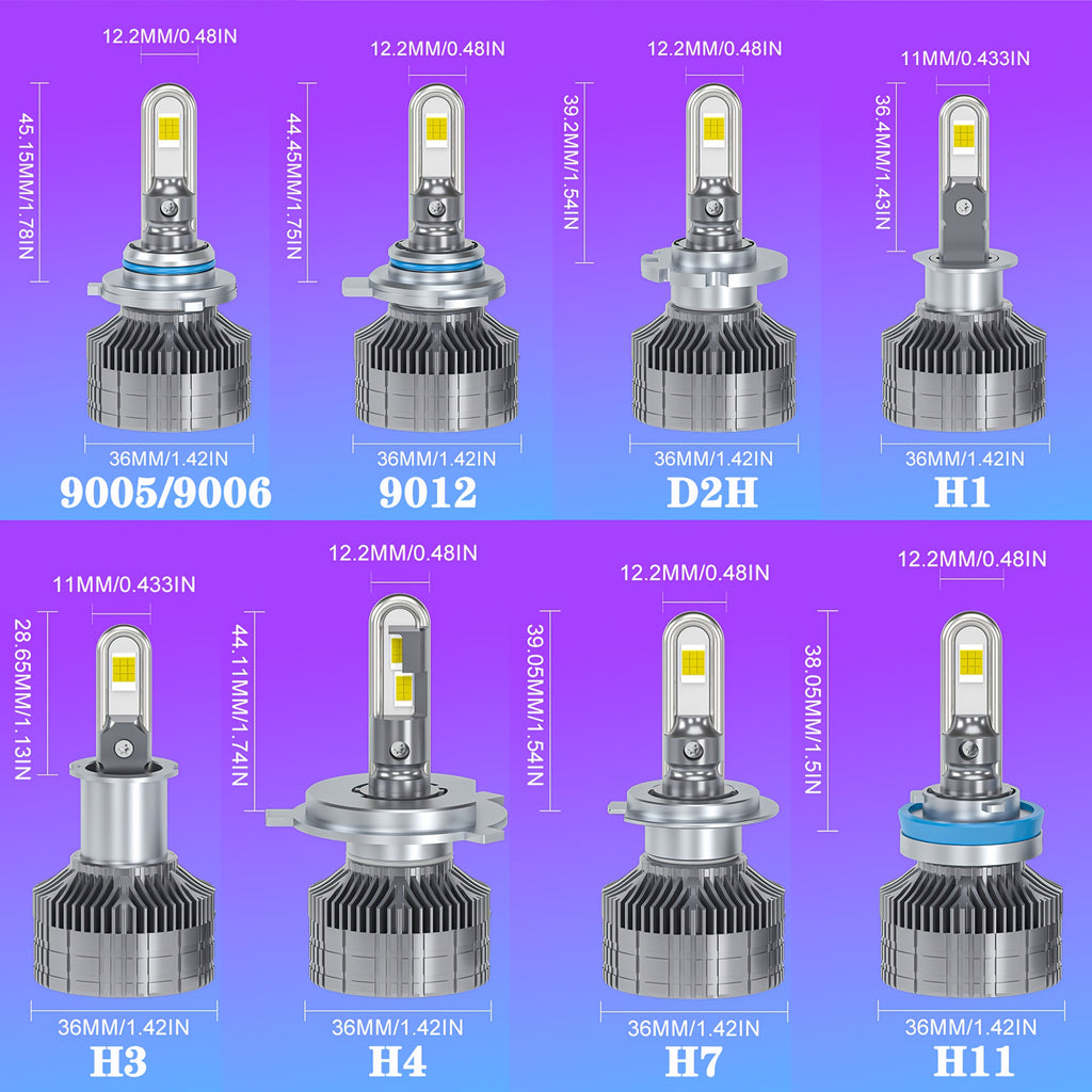 两件装 9005 9006 9012 d2h H1 H3 H4 H7 H11 大功率 7545CSP芯片 亮度提升800% 6000K色温 超亮汽车LED大灯 U型铜管散热快 带冷却风扇 铝制外壳 汽车前照灯 易于安装