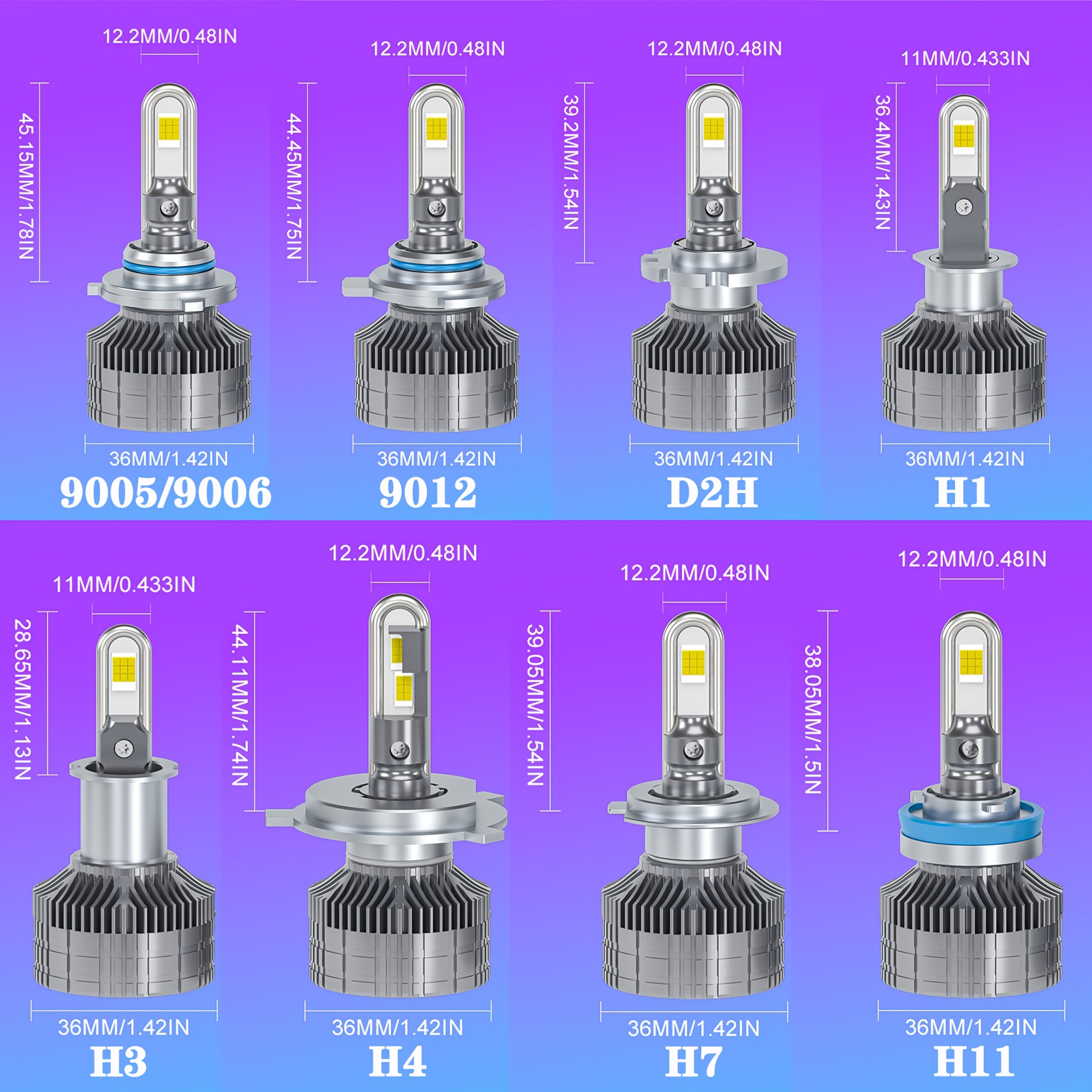 两件装 9005 9006 9012 d2h H1 H3 H4 H7 H11 大功率 7545CSP芯片 亮度提升800% 6000K色温 超亮汽车LED大灯 U型铜管散热快 带冷却风扇 铝制外壳 汽车前照灯 易于安装