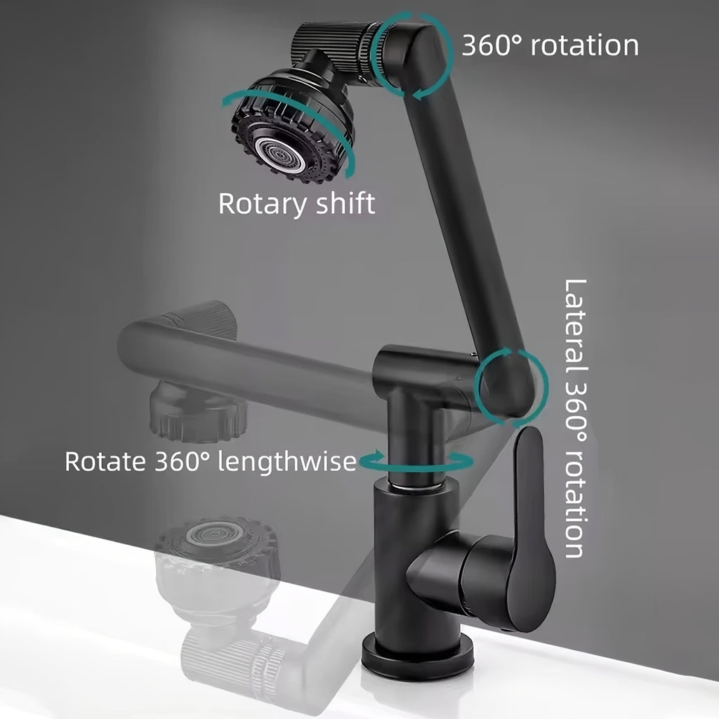 1pc Modern Matte Black Stainless Steel Faucet - 360° Swivel Dual-Mode Spray, Single Hole Mount, for Bathroom & Kitchen Sink, Ceramic Cartridge, Robotic Arm Faucet, Bathroom Basin Mixer