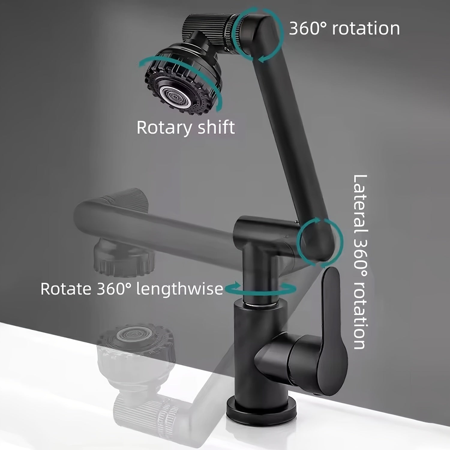 1pc Modern Matte Black Stainless Steel Faucet - 360° Swivel Dual-Mode Spray, Single Hole Mount, for Bathroom & Kitchen Sink, Ceramic Cartridge, Robotic Arm Faucet, Bathroom Basin Mixer