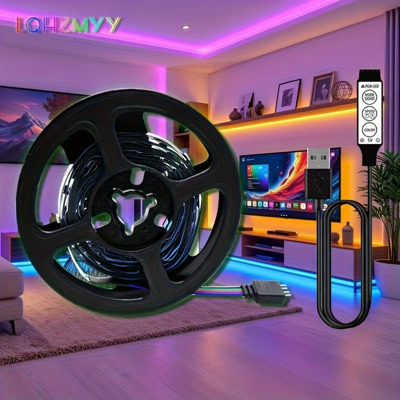 LQHZMYY RGB多彩LED灯带，带USB同步和动态效果，5050 RGB，迷你按钮控制器，适用于电视/投影仪/笔记本电脑背光，派对家居装饰，RGBW免费（兼容USB设备）