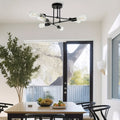 Modern 6-light semi-flush mount pendant light, black metal frame, elegant chandelier for living room, dining room, bedroom, E26 bulb socket, bulb not included