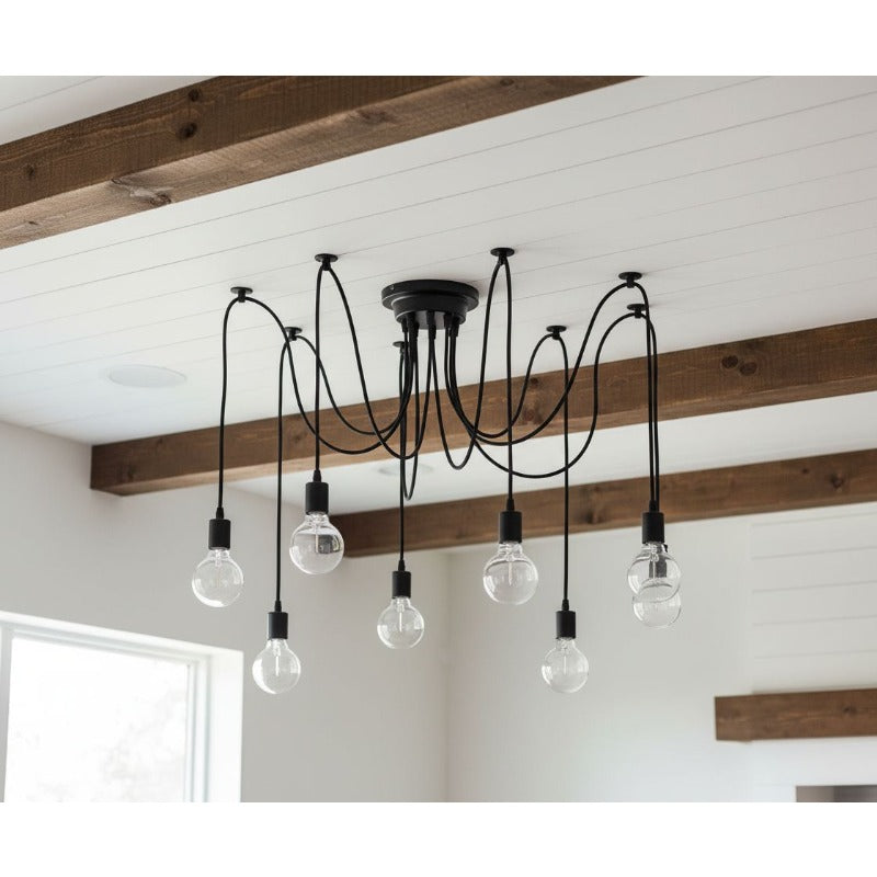 1-Pack, Industrial Style Multi-Head Pendant Light (6-Light / 8-Light), Adjustable DIY Vintage Style Spider Chandelier Ceiling Mount Pendant Light, Edison Vintage Chandelier, Hanging Fixture Suitable for Dining Room, Kitchen, Bedroom, Rustic Style.