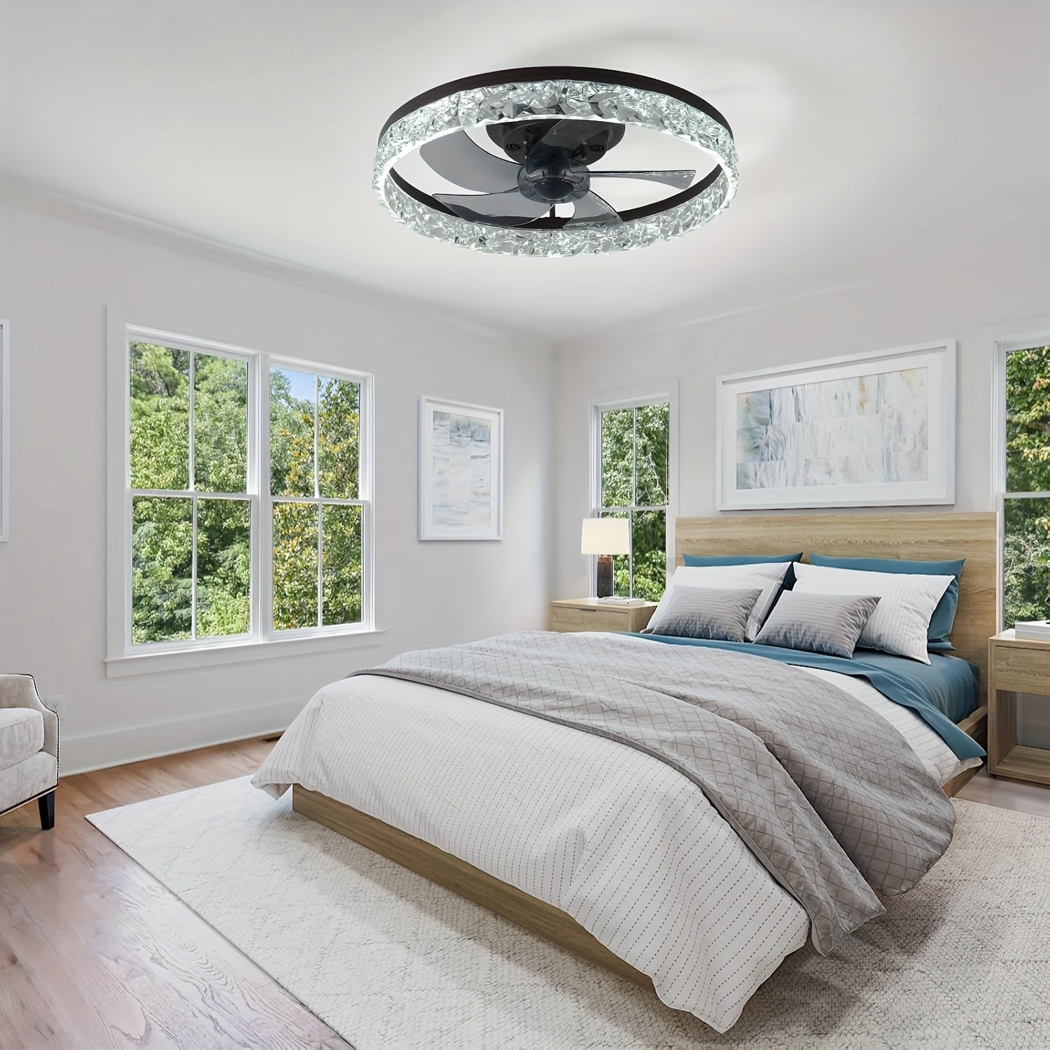 20 Inch Low Profile Flush Mount Ceiling Fan with Light and Remote Control, 6 Speed Levels, 3 Color Temperatures 3000K-6500K, Dimmable LED Ceiling Fan, Ideal for Bedroom, Kids Room and Living Room