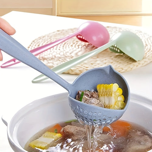 1PC 2-in-1 Slotted Soup Ladle, Long Handle Plastic Hot Pot Spoon, Kitchen Utensil