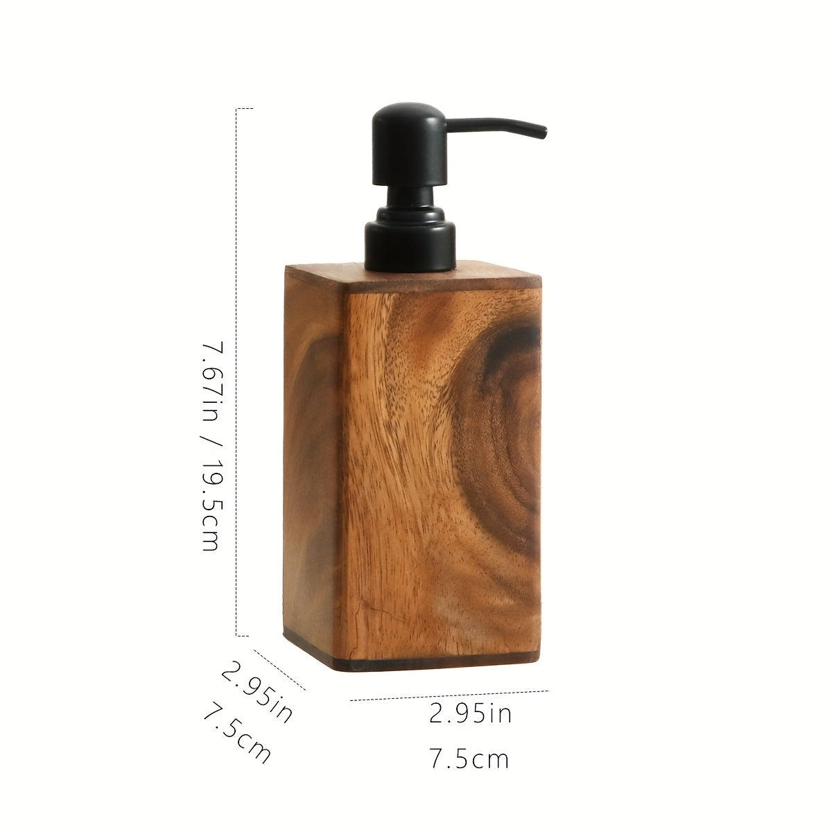 1 Vintage Wooden Soap Dispenser with Black Pump - Solid Wood Frame, 6.76oz/13.53oz Refillable Liquid Hand Soap & Dish Soap Dispenser, Freestanding for Bathroom & Kitchen Countertop, Rustic Decor Storage for Soap Bottles