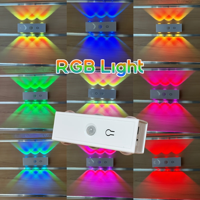 1pc Motion Sensor Night Light, Magnetic Wall Lamp, Detachable Wall Mounted Light with Adjustable Lens, Up and Down Lighting, USB Rechargeable LED Lamp, Wireless Stair Light, Indoor Wooden Wall Light for Closet Corridor Stairway
