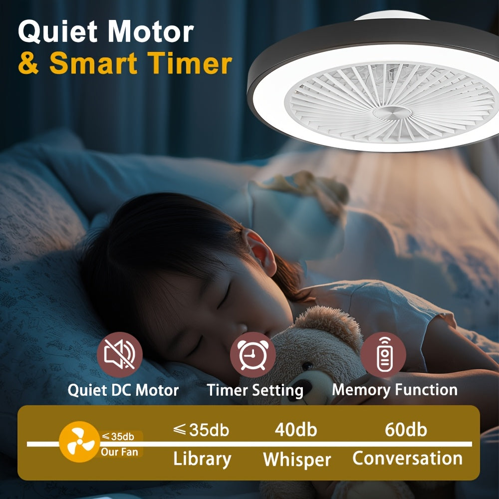 20 Inch Ceiling Fan with Light, Modern Low Profile, Upgraded Flush Mount Ceiling Fan, 6 Speeds, Dimmable LED & Quiet Motor, Ideal for Bedroom Living Room