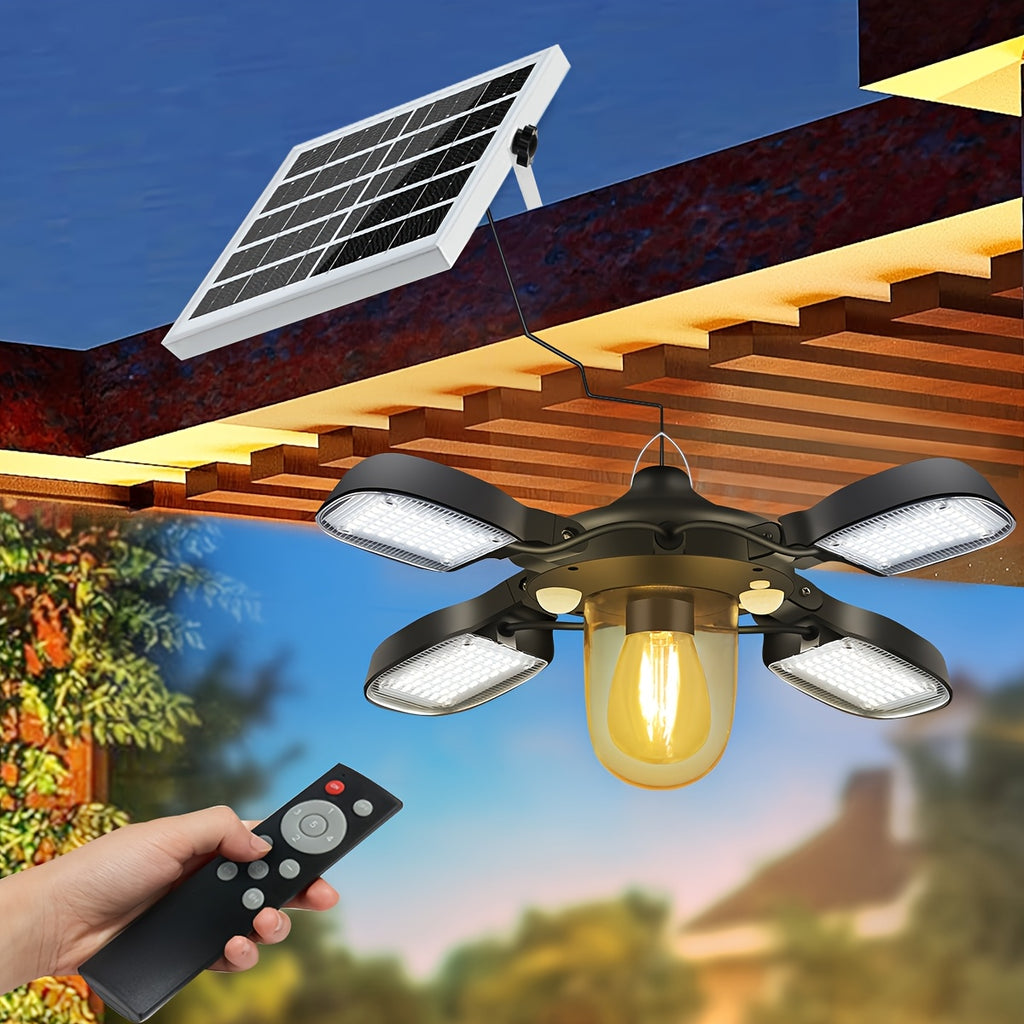Four-Leaf Pendant Light, 192 LED Solar Pendant Light, Outdoor Patio Gazebo Hanging Light, Solar Garage Barn Pendant Light