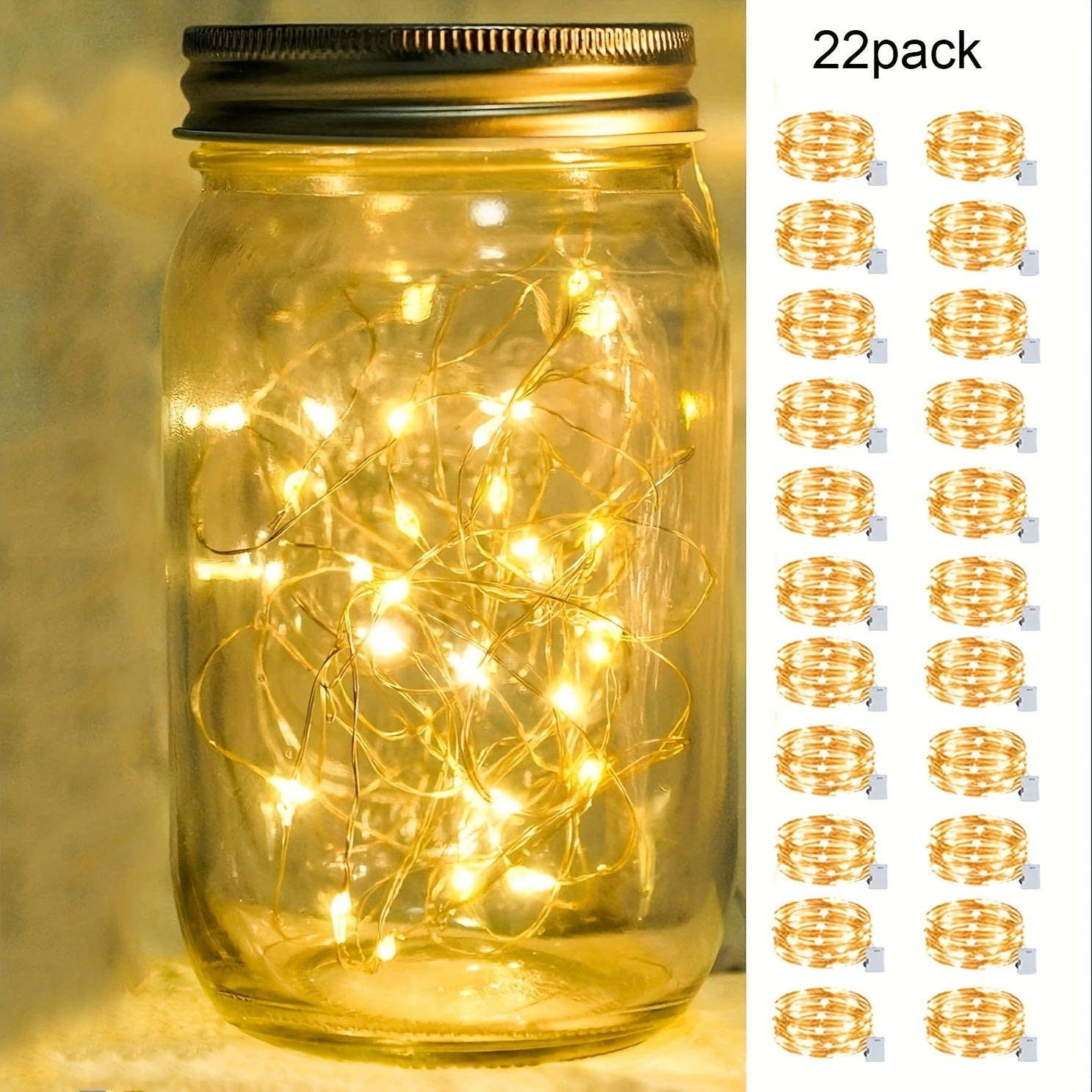 22件童话灯电池驱动串珠灯-7英尺20颗LED迷你星光灯，萤火虫星空DIY卧室装饰，适合婚礼、派对、节日、圣诞（闪烁）