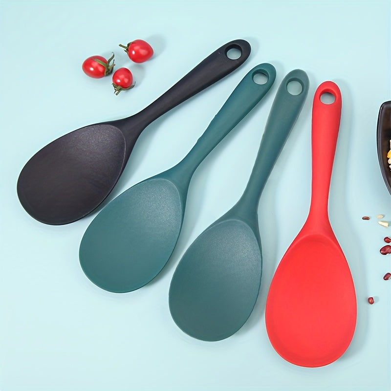 1PC Integrated Silicone Rice Spoon, Non-stick Heat Resistant Rice Cooker Spoon, Full Wrapped Kitchen Serving Spoon, Suitable for Rice, Salad and Mashed Potatoes