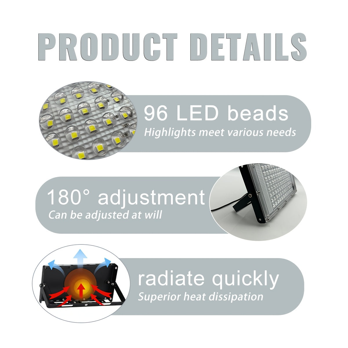 96 LED USB White Flood Light, with Switch and 66.9-Inch Power Cord, Low Voltage 5V, USB Plug, Desktop or Wall Mount, Suitable for Workshop/Warehouse/Studio Desk Office Lighting