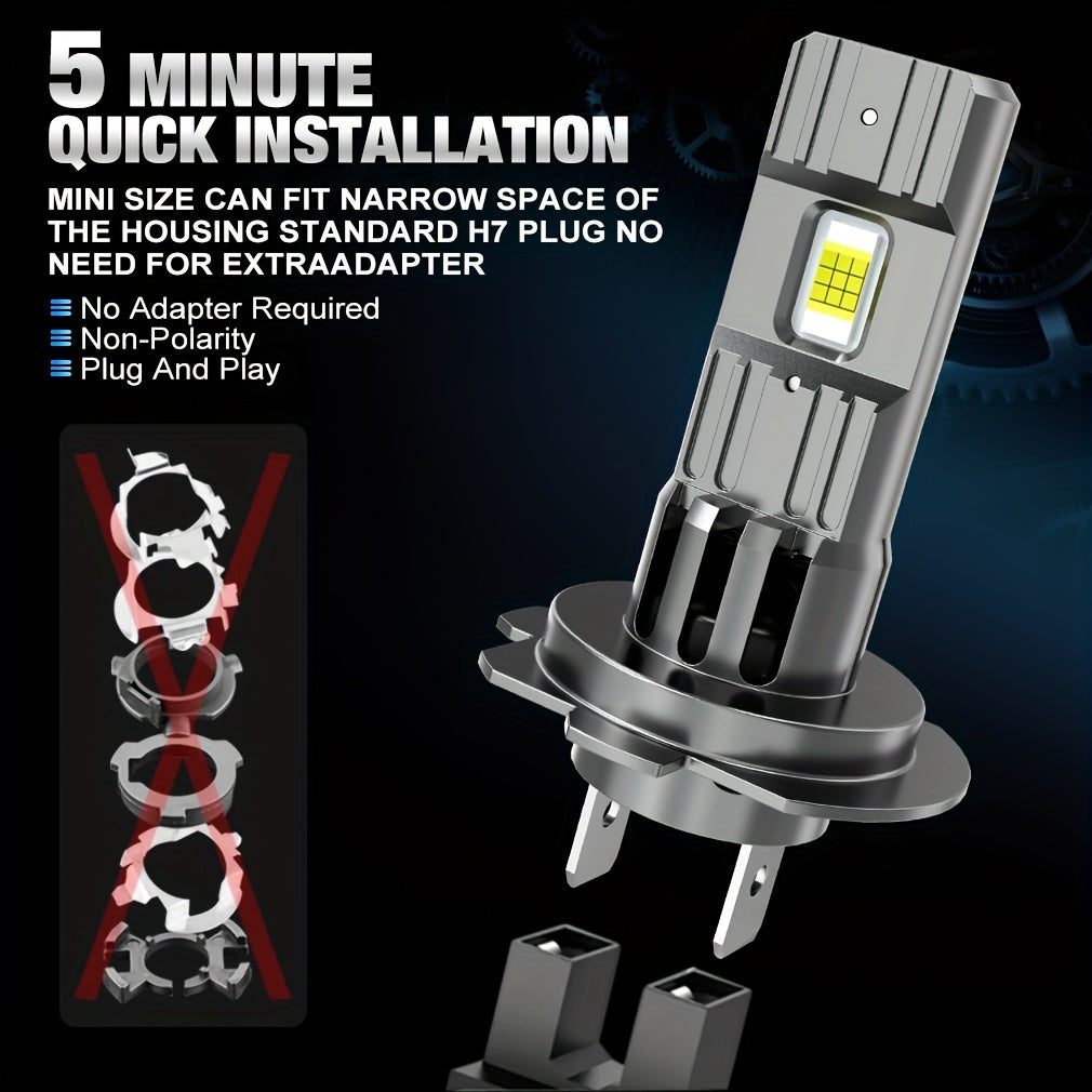 Xstorm H7 LED Bulbs 25000 Lumens, All-in-One Mini Size H7 LED Bulbs with Fan, 800% Ultra-High Brightness 6500K Cool White, No Adapter Needed, Plug-and-Play, 2-Pack