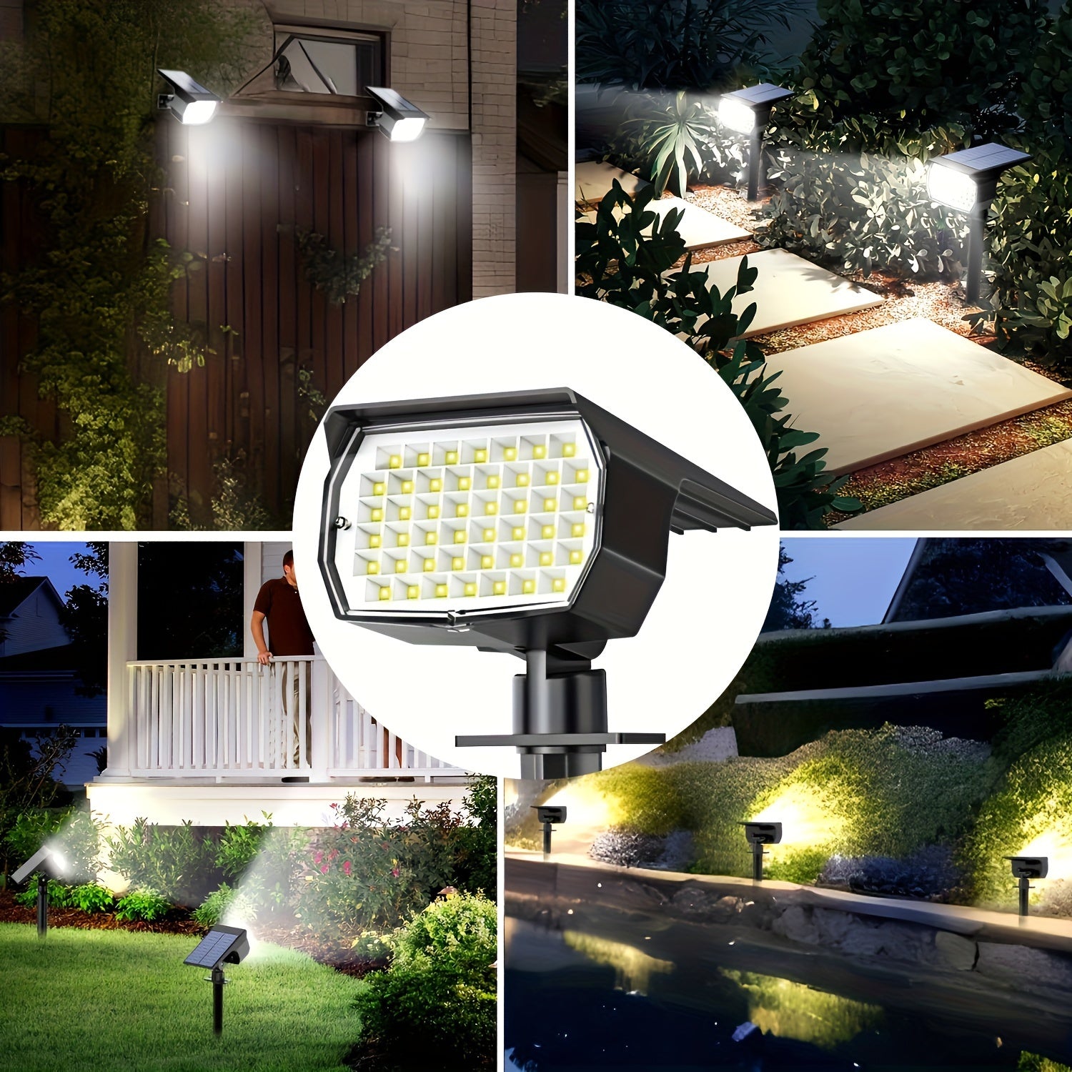 2/4/6-pack outdoor solar lawn lights, 46 LED ultra-bright solar yard lights, courtyard outdoor pathway lights, 3 brightness modes, solar spotlights, for yards, paths, courtyards, garages, lawns, pathways, cool white light. Wall light