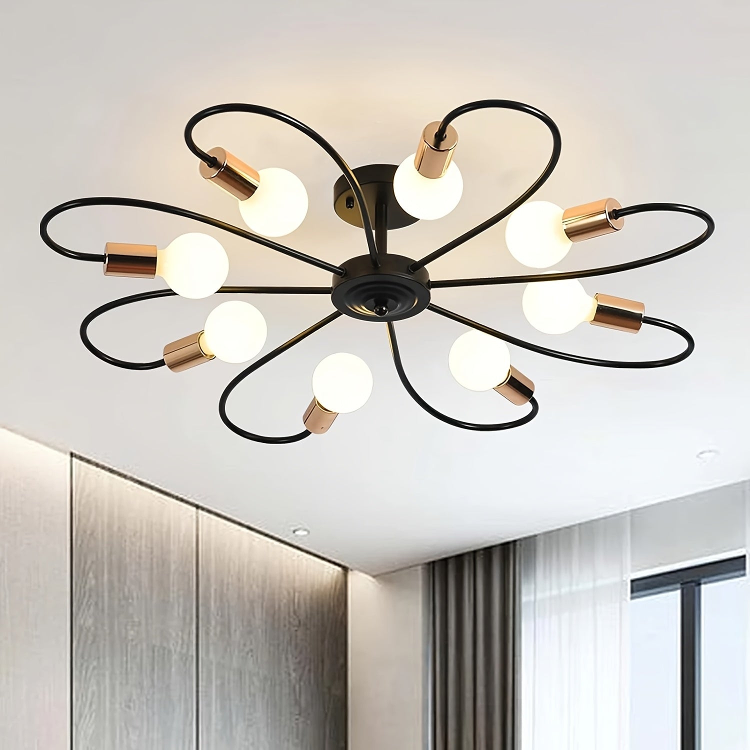 Modern Black Floral Ceiling Light, Perfect for Kitchen, Dining Room, Hallway, Bedroom, Café, Restaurant, and Any Space You Like (Bulb Not Included)