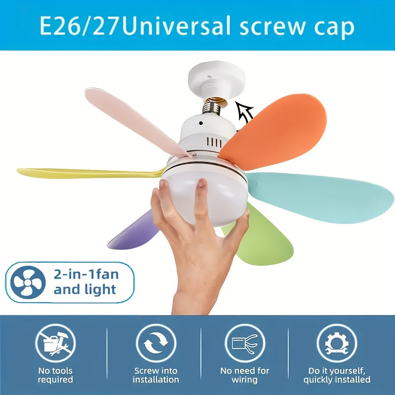 1-Pack Socket Fan Light, Screw Mount Flush Ceiling Fan with Light and Remote, E26/E27 Easy Install Ceiling Fan, Small Base Replacement Fan Bulb, Dimmable Socket Ceiling Fan Light, Fan with Light for Bedroom Kitchen Living Room