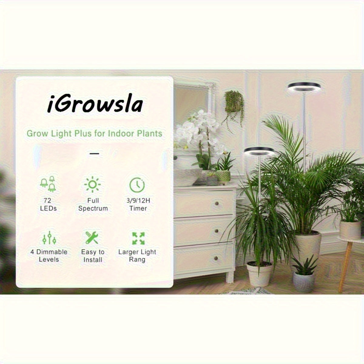 VVIA可调光全光谱LED植物生长灯 - USB供电可调节/户外植物灯，适用于室内植物、幼苗、温室、阳台花园 - 便携式插电式光合促进灯（无需农药）
