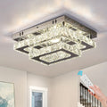 Modern rectangular crystal LED ceiling light, with K9 stainless steel, flush mount chandelier, suitable for living room, bedroom and dining room (dimmable)