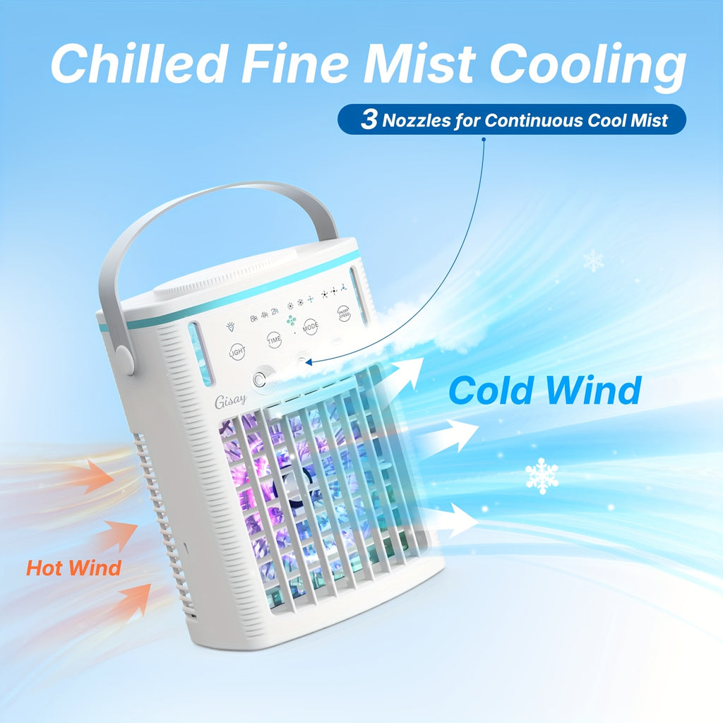 Gisay Portable USB Air Cooling Fan, Personal Evaporative Cooler with Humidification, Compact Desktop Cooling Fan for Home, Travel &amp; Workplace
