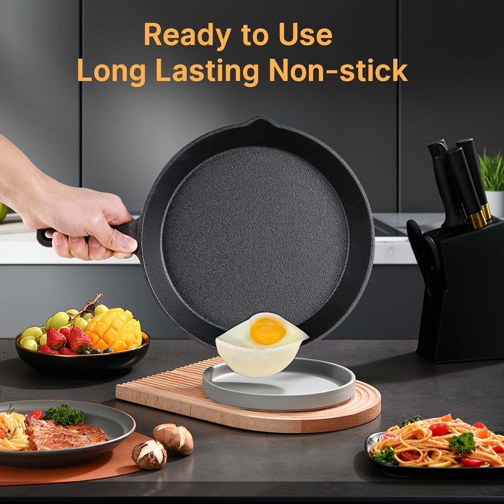 3/4 Pcs Cast Iron Skillet Set, Excellent Heat Retention, Indoor & Outdoor Cooking Available, Restaurant Chef Grade Frying Pan, Ideal for Cooking & Gifting, Local Warehouse Shipping