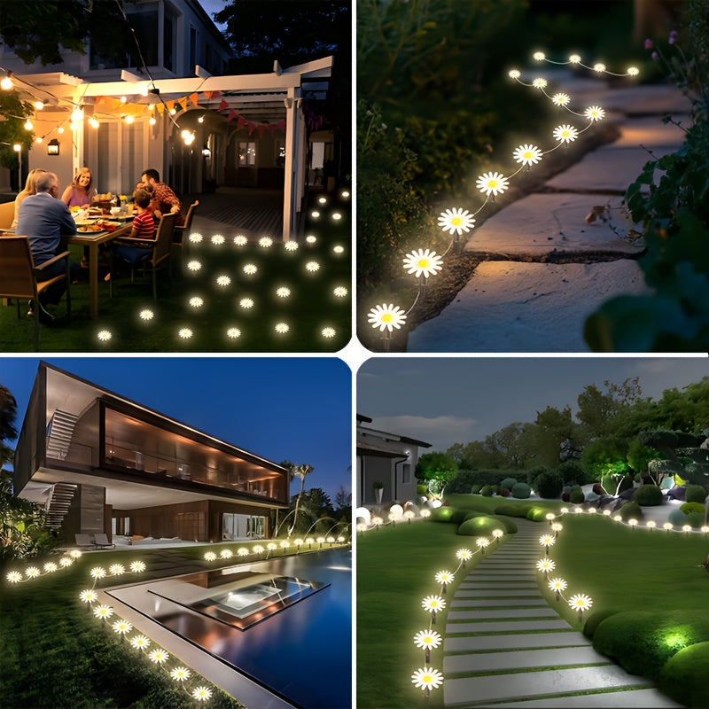 10-Piece/Set Solar Garden Flower Light, Daisy Design, 8 Lighting Modes, Suitable for Stairs, Fence, Garden, Balcony, Courtyard Decoration, IPX4 Outdoor Solar Light, Perfect for Valentine's Day and Holiday Celebrations