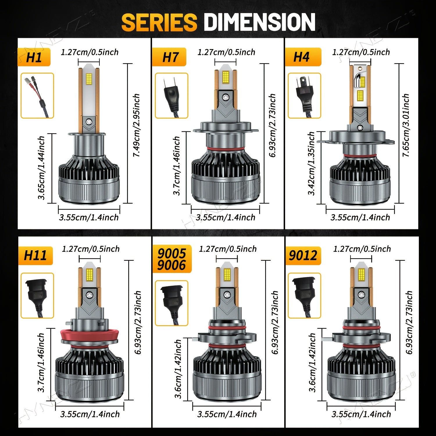 H7 H4 LED Headlight Bulbs 2-Pack, Canbus Compatible, Suitable for H1 H11 Fog Lights, Turbo Light Design, 6000K Color Temperature. Compatible with H8 H9 9005 HB3 9006 HB4 Fog Lights, for Vehicles with 12V or 24V Voltage