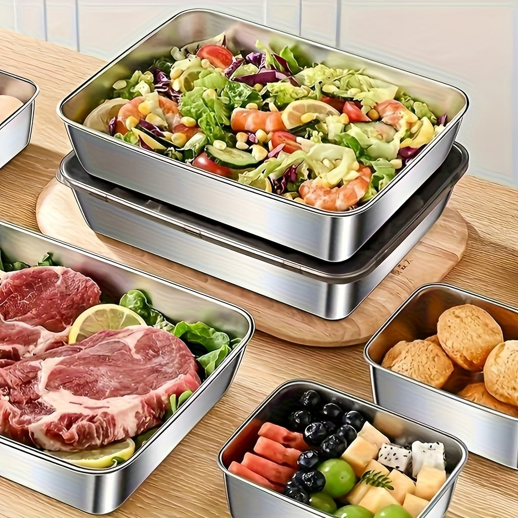 Buy 3 Get 2 Free: 5-Piece Premium Stainless Steel Food Storage Containers – With Lids, Stackable & Easy to Clean – Perfect for Picnics, Meal Prep & Fridge Organization