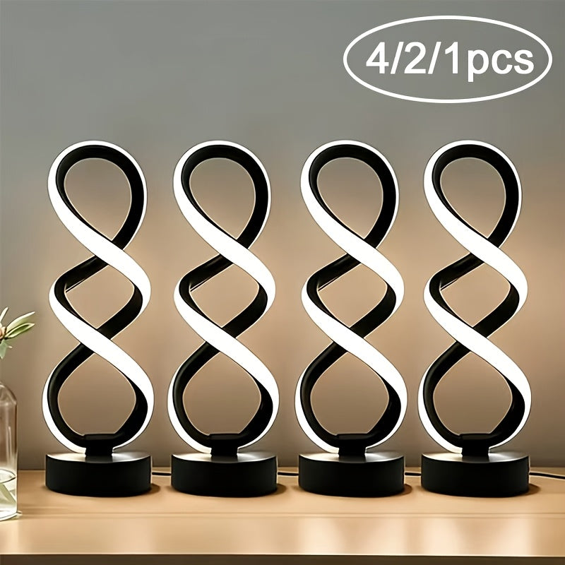 Classic retro spiral table lamp set (4/2/1-pack), three-color dimmable, USB powered, durable metal material, multi-room decorative light, suitable for bedroom, living room, study, hotel, office bedside lamp