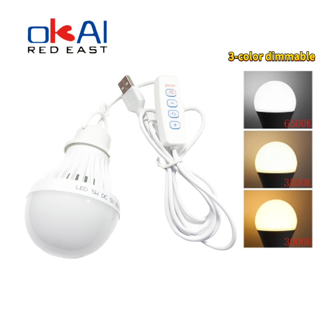 USB powered 5W/7W DC5V LED camping bulb - tri-color dimmable emergency light with hook, suitable for tents, outdoor, barbecue, fishing and repair - energy-saving portable indoor/outdoor lighting, fishing night light | portable LED bulb