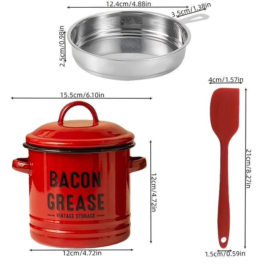 Grease Storage Can with Lid, Safe Pour Spout and Handle, Kitchen Cooking Oil Filter Storage Container, Household Frying Oil & Cooking Oil Filter Pot, Essential for Home Kitchen