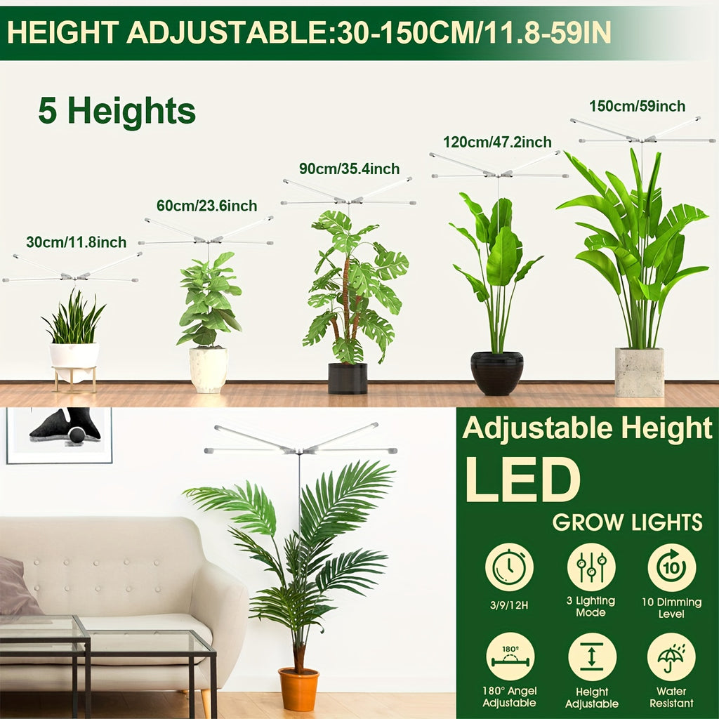 1pc 4-Tube 3 Lighting Modes 96LED Full Spectrum Grow Light, Multi-Angle Illumination, Dimmable & Timable, 30cm-150cm Height Adjustable, USB Powered LED Plant Grow Light (No Built-in Battery)